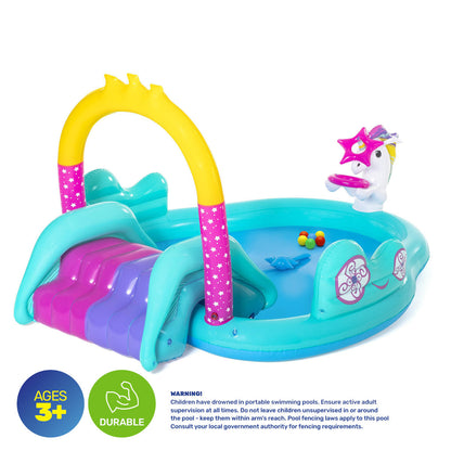 Bestway Inflatable Unicorn Themed Mini Water Fun Park Pool With Slide 220L ShopFrenzy