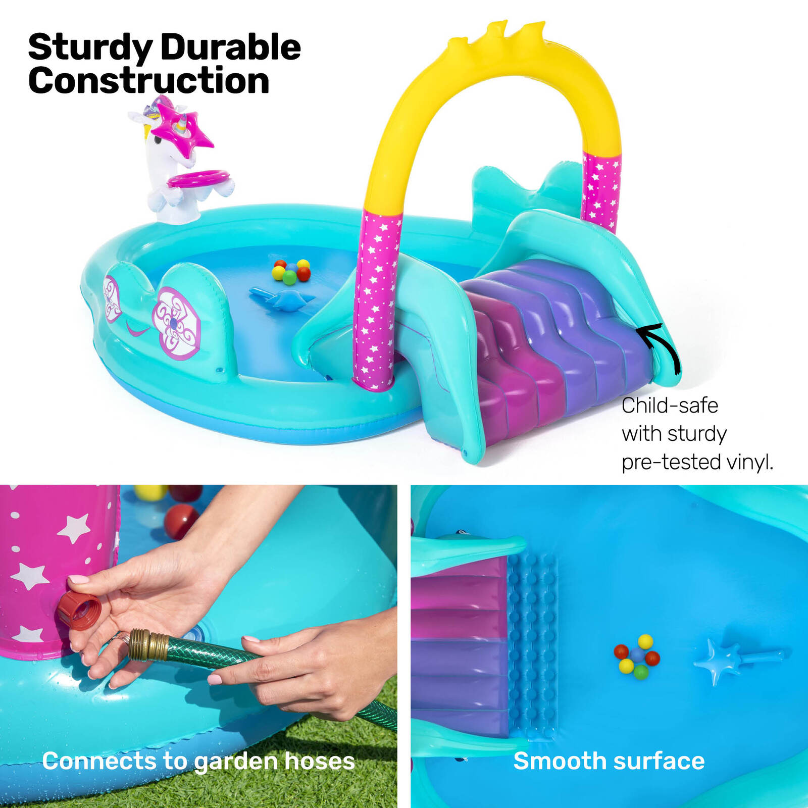 Bestway Inflatable Unicorn Themed Mini Water Fun Park Pool With Slide 220L ShopFrenzy