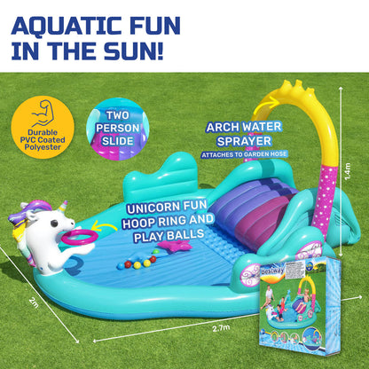 Bestway Inflatable Unicorn Themed Mini Water Fun Park Pool With Slide 220L ShopFrenzy