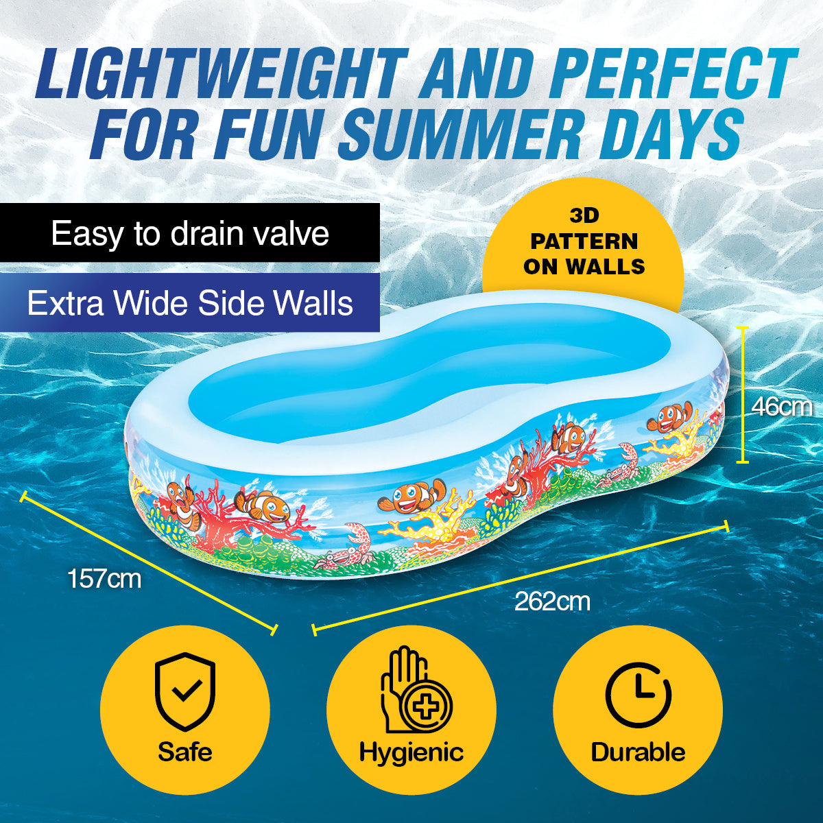 Bestway Swimming Pool Above Ground Inflatable Family Fun 262cm x 157cm x 46cm ShopFrenzy