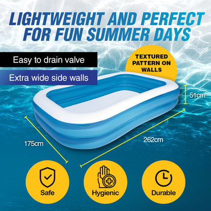 Bestway Swimming Pool Above Ground Inflatable Family Fun 262cm x 175cm x 51cm ShopFrenzy