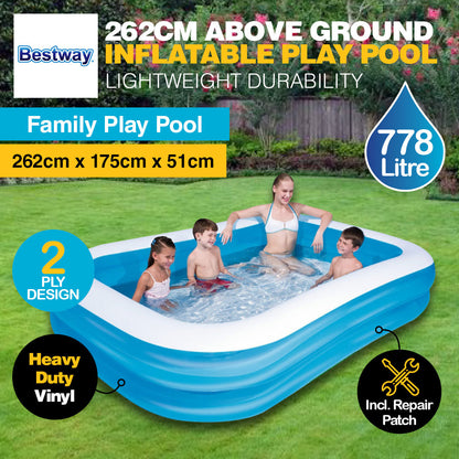 Bestway Swimming Pool Above Ground Inflatable Family Fun 262cm x 175cm x 51cm ShopFrenzy