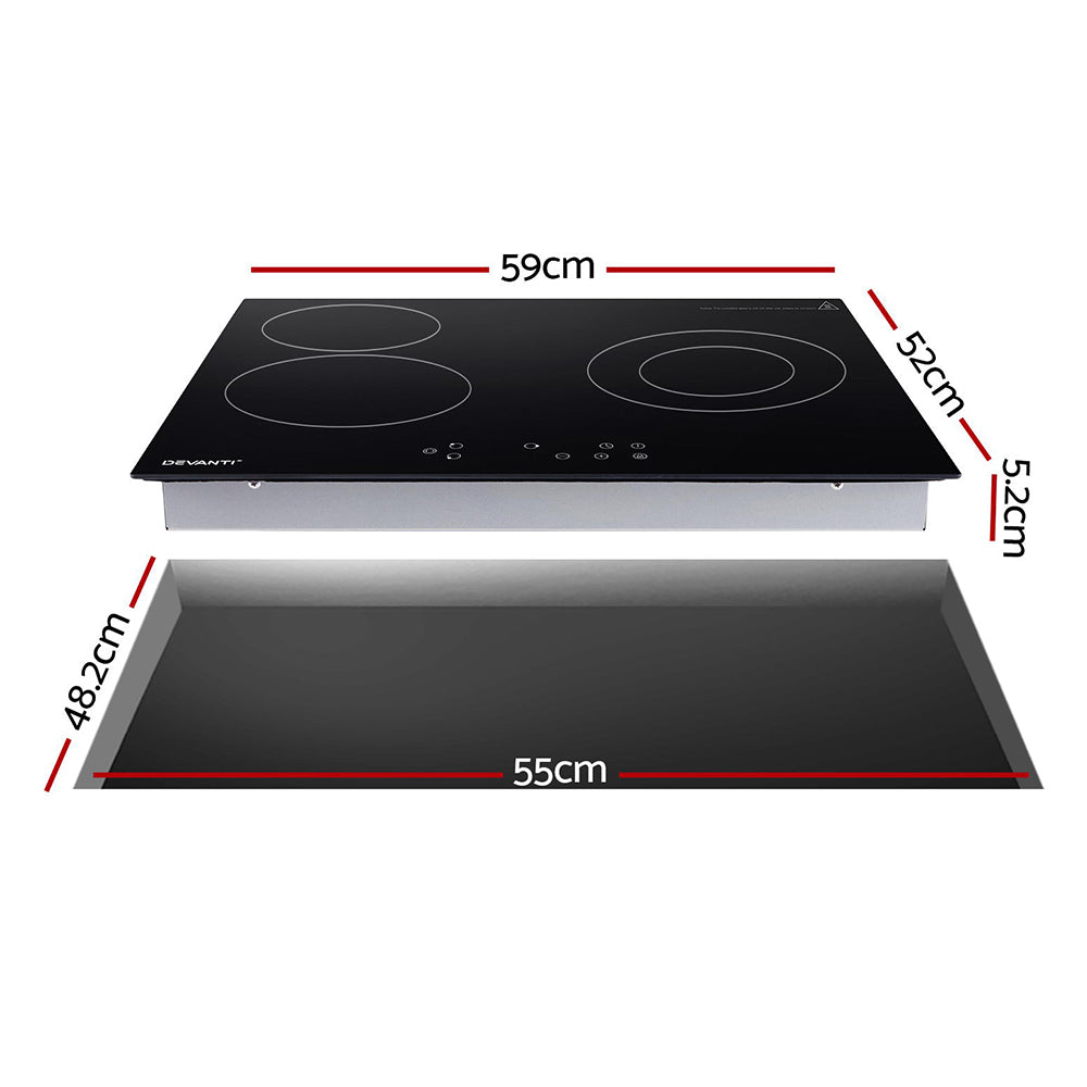 Devanti Electric Ceramic Cooktop 60cm Kitchen Cooker 4 Burner Hob Touch Control 5200W