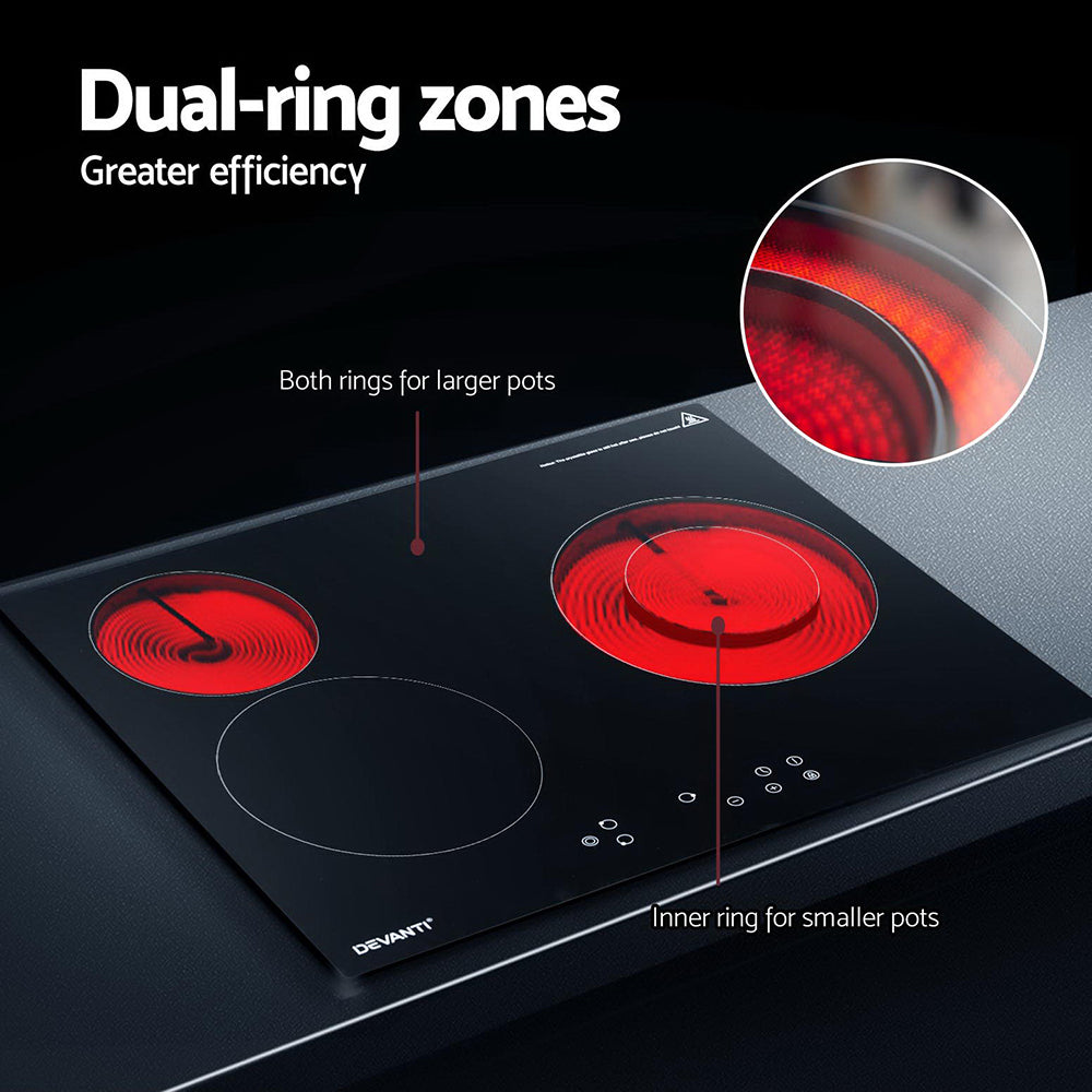 Devanti Electric Ceramic Cooktop 60cm Kitchen Cooker 4 Burner Hob Touch Control 5200W