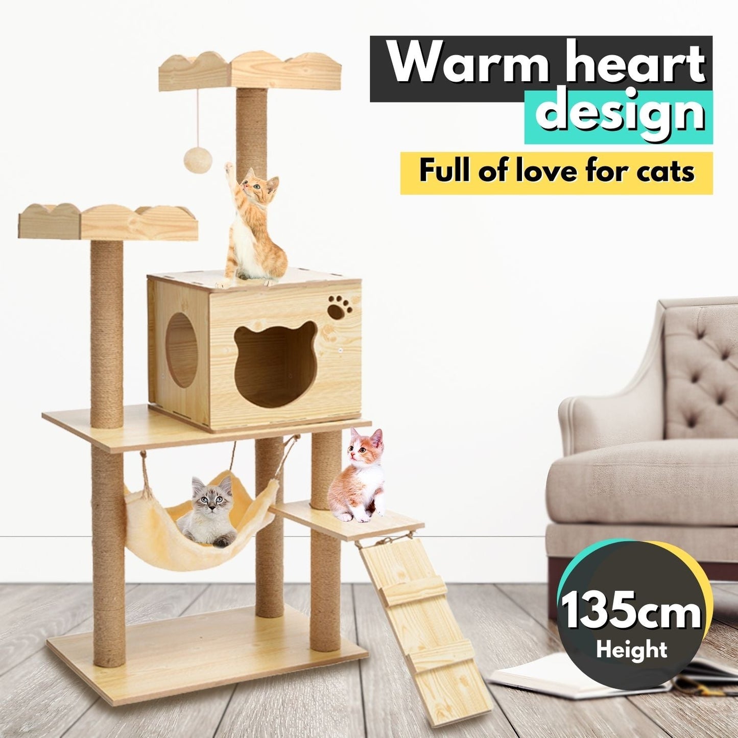 Cat Tree (120cm / 135cm Wood) - PT-CT-132-RN / PT-CT-132-MM ShopFrenzy