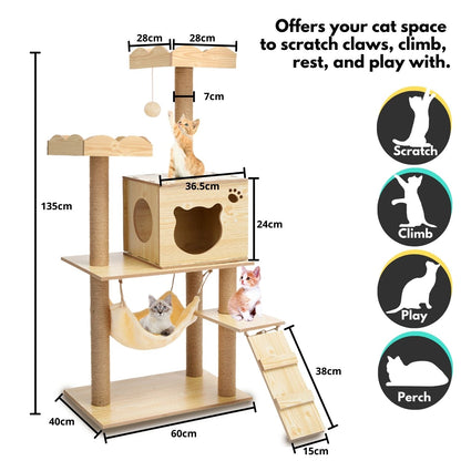 Cat Tree (120cm / 135cm Wood) - PT-CT-132-RN / PT-CT-132-MM ShopFrenzy