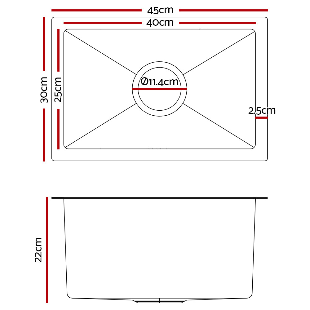 Cefito 30cm x 45cm Stainless Steel Kitchen Sink Under/Top/Flush Mount Black ShopFrenzy