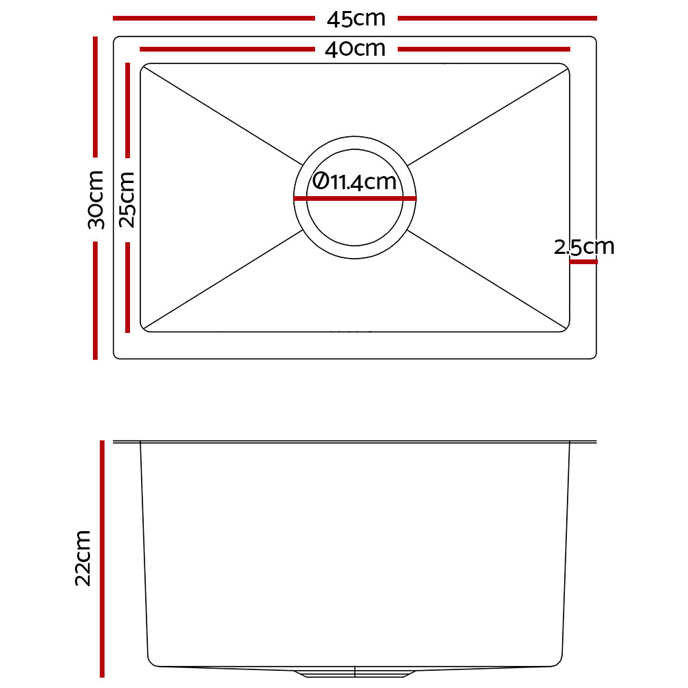 Cefito 30cm x 45cm Stainless Steel Kitchen Sink Under/Top/Flush Mount Silver ShopFrenzy