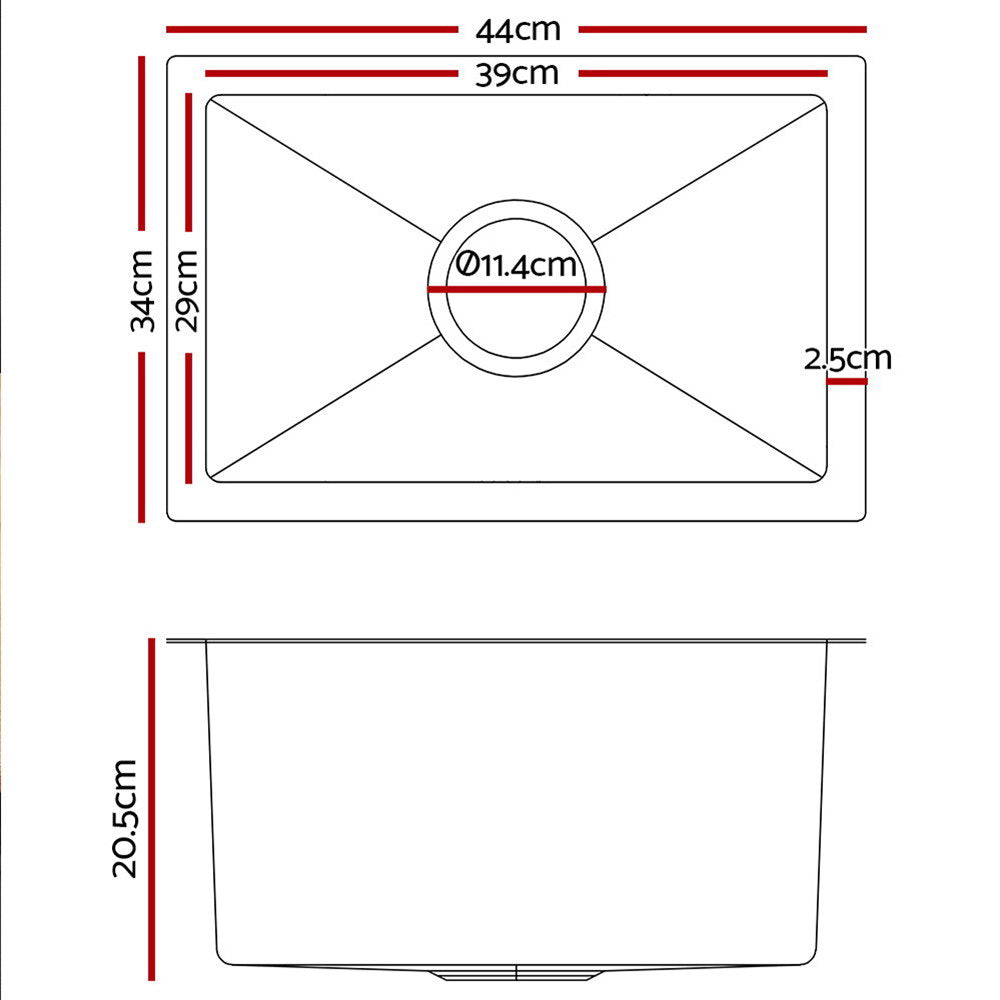 Cefito 34cm x 44cm Stainless Steel Kitchen Sink Under/Top/Flush Mount Silver ShopFrenzy