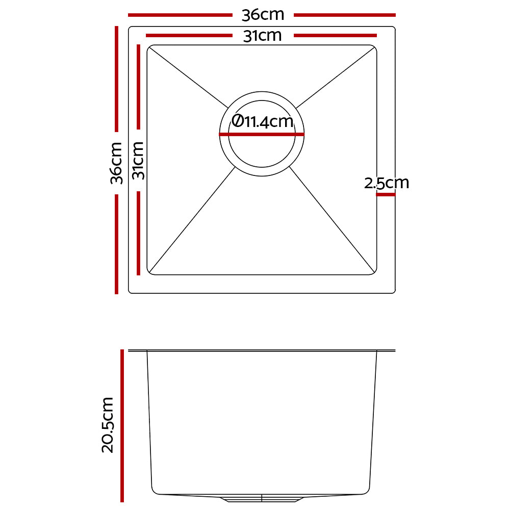 Cefito 36cm x 36cm Stainless Steel Kitchen Sink Under/Top/Flush Mount Silver ShopFrenzy