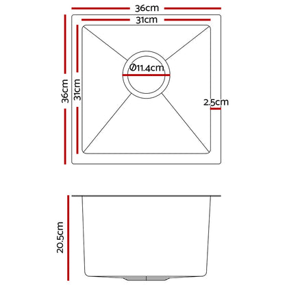 Cefito 36cm x 36cm Stainless Steel Kitchen Sink Under/Top/Flush Mount Silver ShopFrenzy