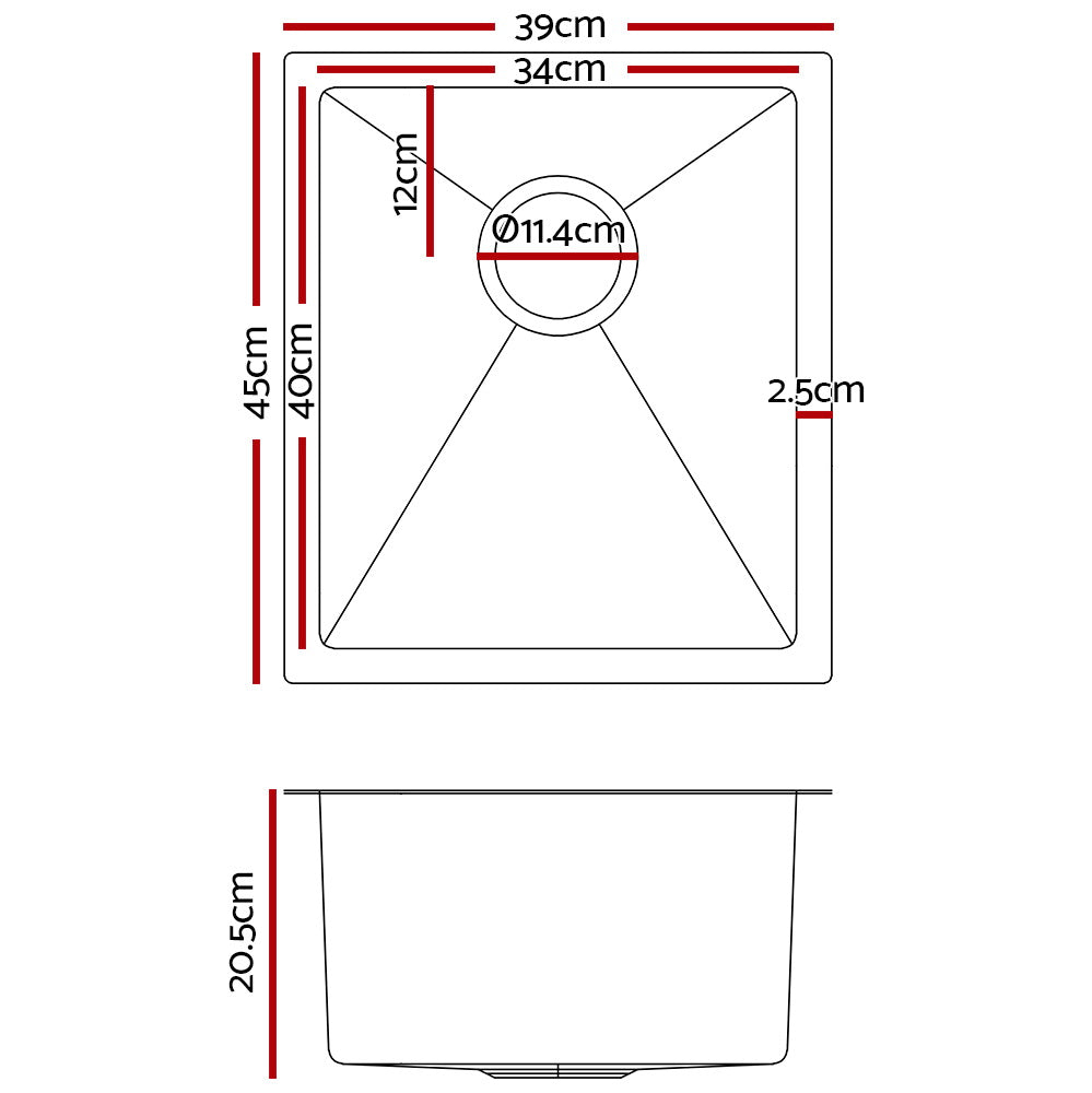 Cefito 39cm x 45cm Stainless Steel Kitchen Sink Under/Top/Flush Mount Silver ShopFrenzy