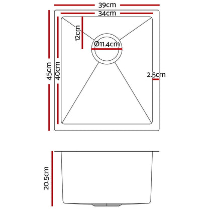 Cefito 39cm x 45cm Stainless Steel Kitchen Sink Under/Top/Flush Mount Silver ShopFrenzy