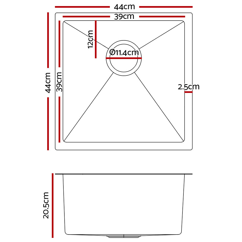 Cefito 44cm x 44cm Stainless Steel Kitchen Sink Under/Top/Flush Mount Silver ShopFrenzy