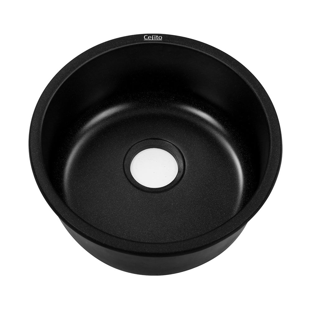 Cefito Stone Kitchen Sink Round 430MM Granite Under/Topmount Basin Bowl Laundry Black ShopFrenzy