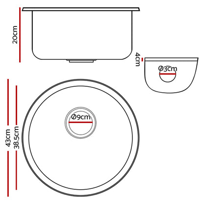 Cefito Stone Kitchen Sink Round 430MM Granite Under/Topmount Basin Bowl Laundry Black ShopFrenzy