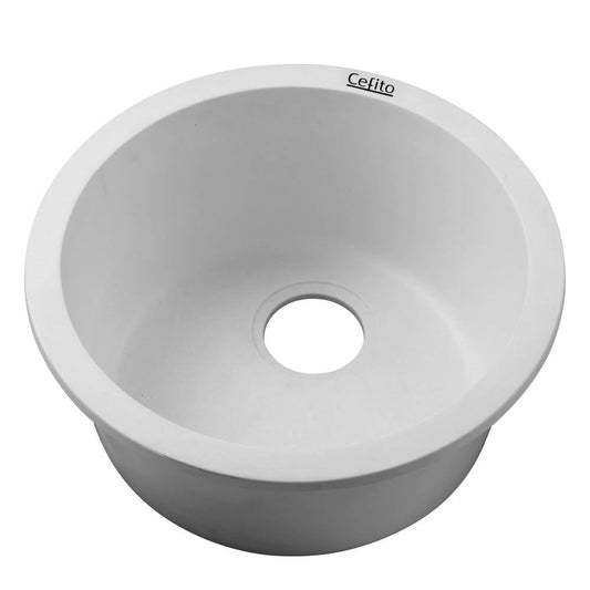 Cefito Stone Kitchen Sink Round 430MM Granite Under/Topmount Basin Bowl Laundry White ShopFrenzy