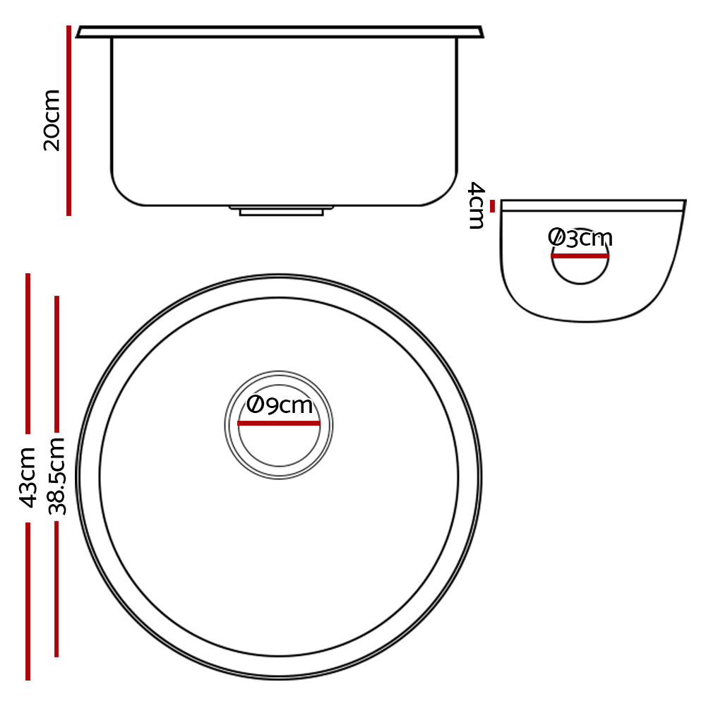 Cefito Stone Kitchen Sink Round 430MM Granite Under/Topmount Basin Bowl Laundry White ShopFrenzy