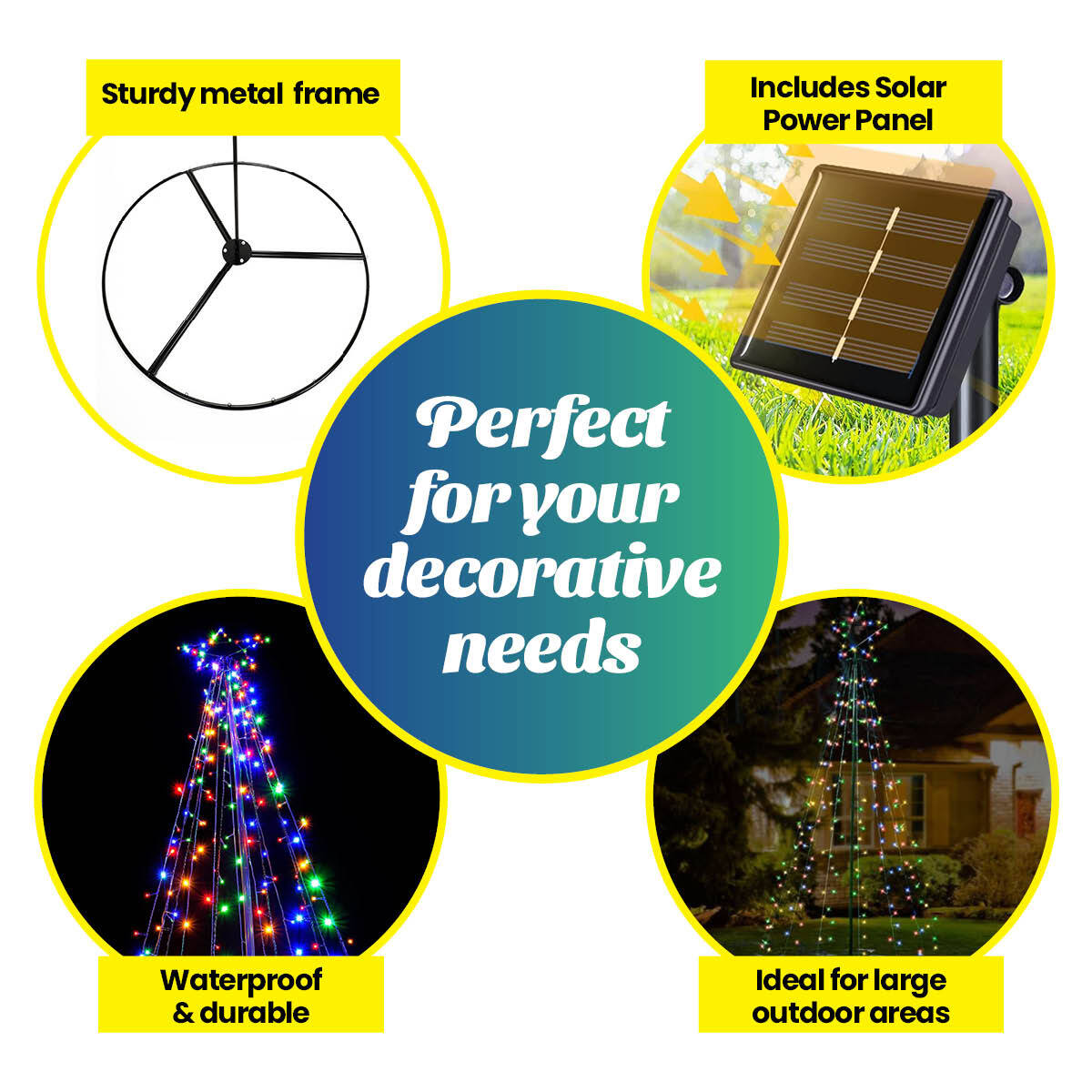 Christmas By Sas 1.5m Solar Powered Tree With Star Metal Frame 150 LED Bulbs ShopFrenzy