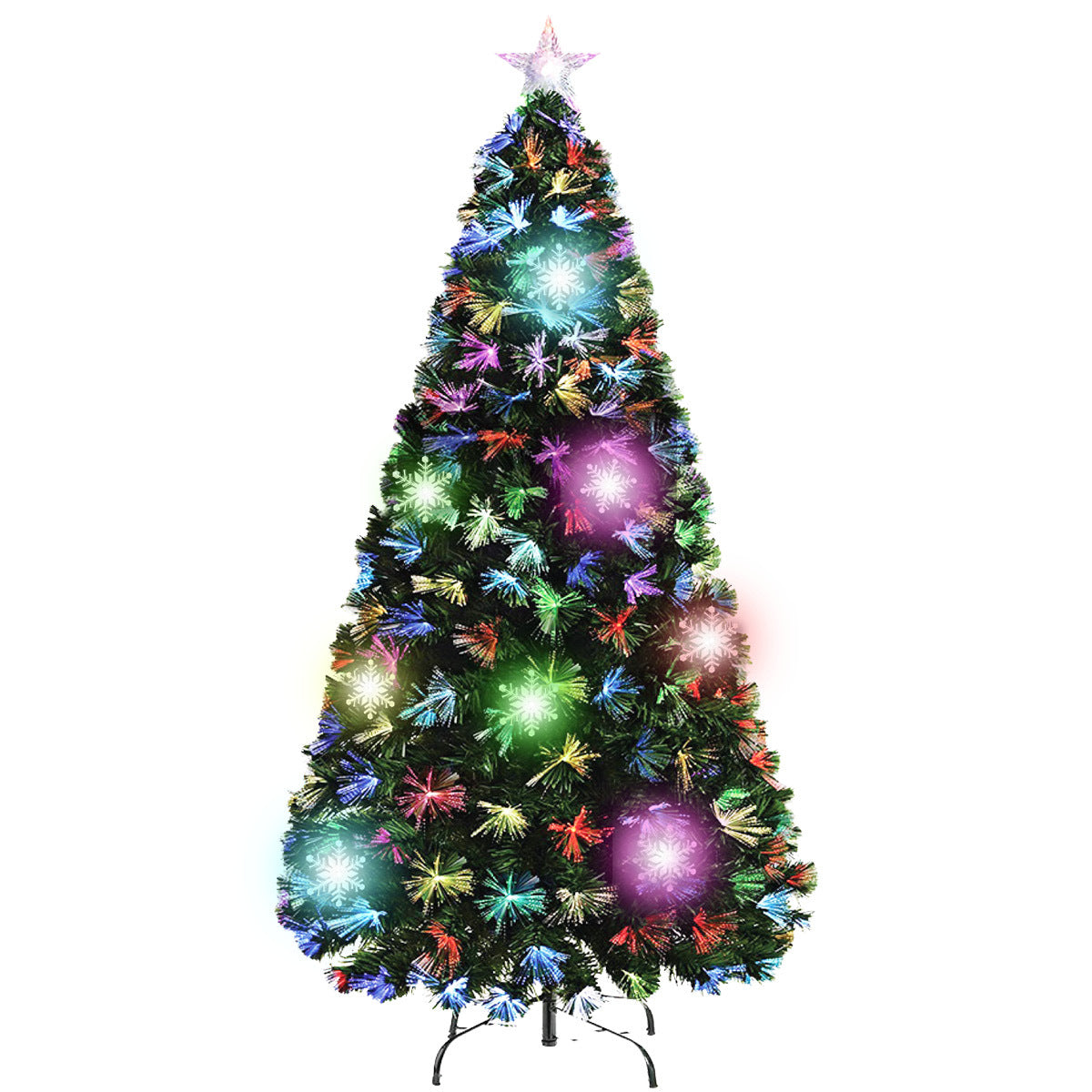 Christmas By Sas 1.8m Fibre Optic/LED Christmas Tree 210 Tips Multicolour Star & Ornaments ShopFrenzy