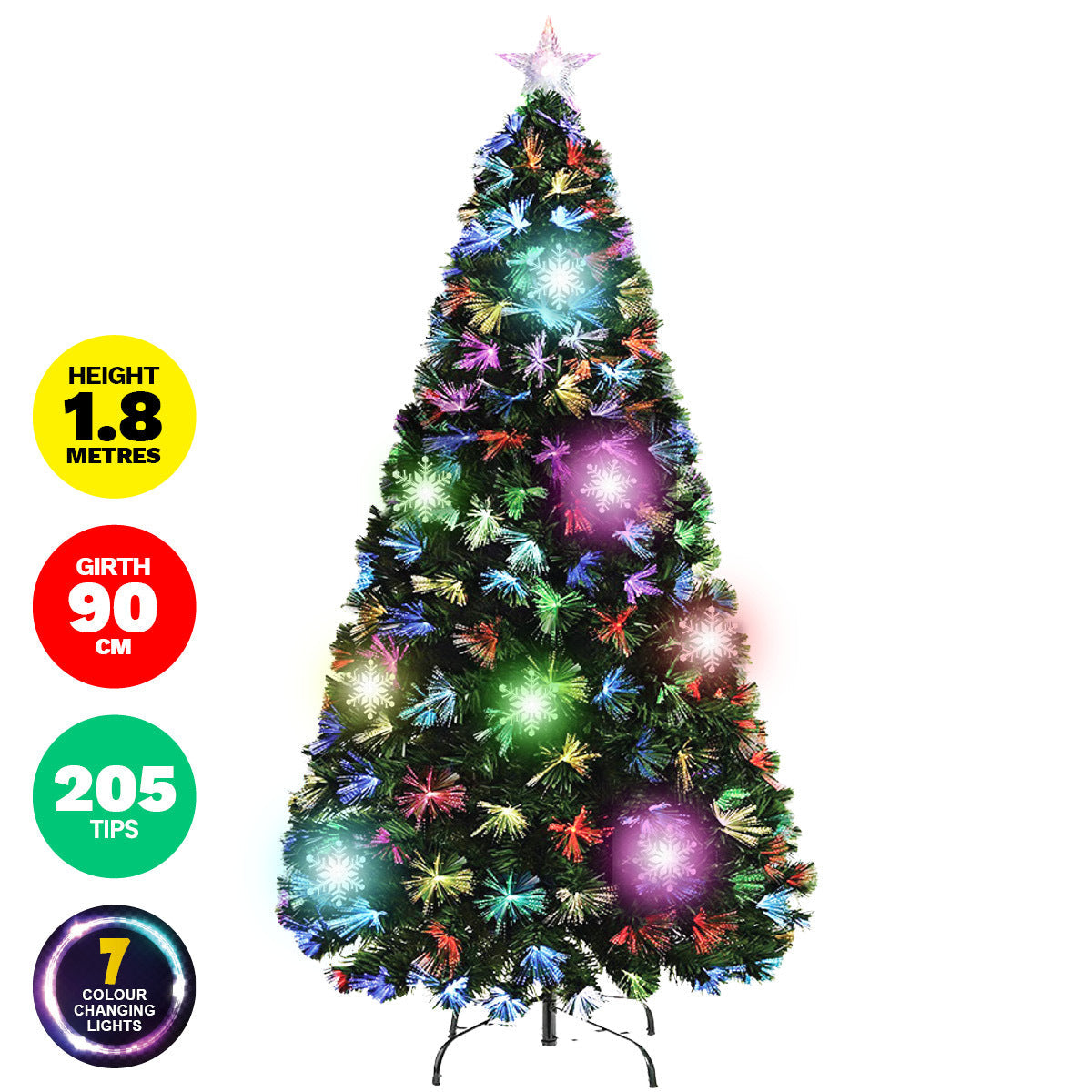 Christmas By Sas 1.8m Fibre Optic/LED Christmas Tree 210 Tips Multicolour Star & Ornaments ShopFrenzy