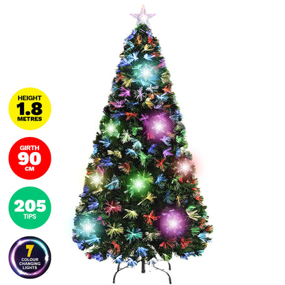 Christmas By Sas 1.8m Fibre Optic/LED Christmas Tree 210 Tips Multicolour Star & Ornaments ShopFrenzy