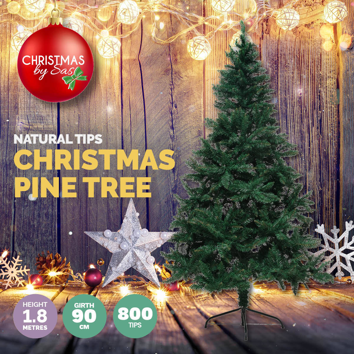 Christmas By Sas 1.8m Full Figured Pine Tree Realistic Foliage 800 Tips ShopFrenzy