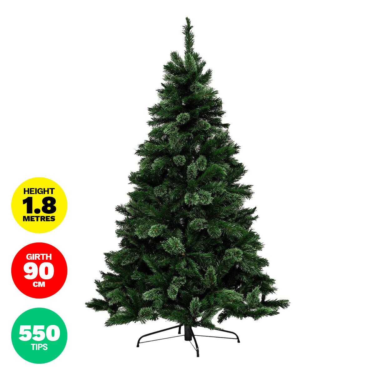 Christmas By Sas 1.8m Pine Christmas Tree 550 Tips Full Figured Easy Assembly ShopFrenzy