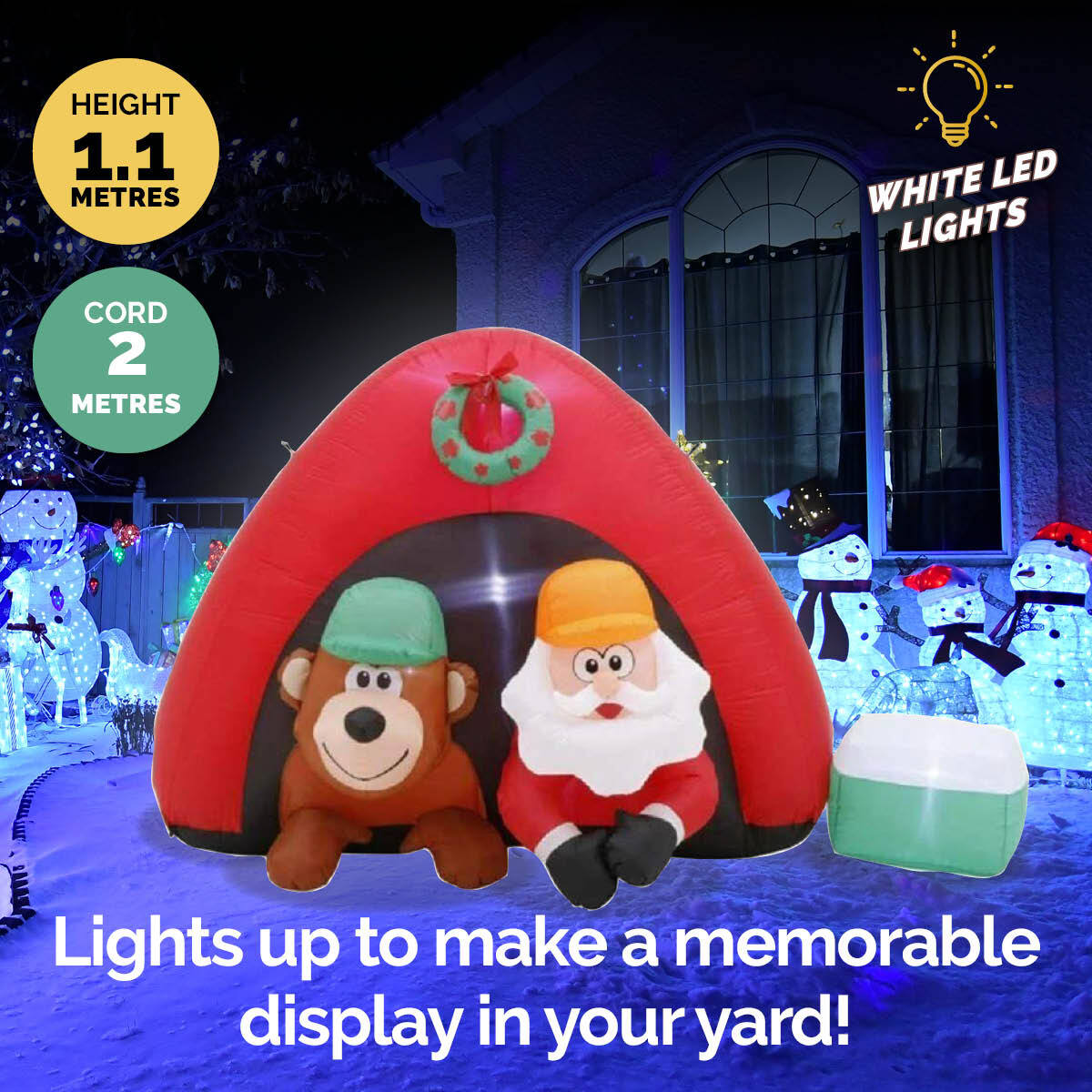 Christmas By Sas 1.8m Santa & Bear Camping Built-In Blower LED Lighting ShopFrenzy