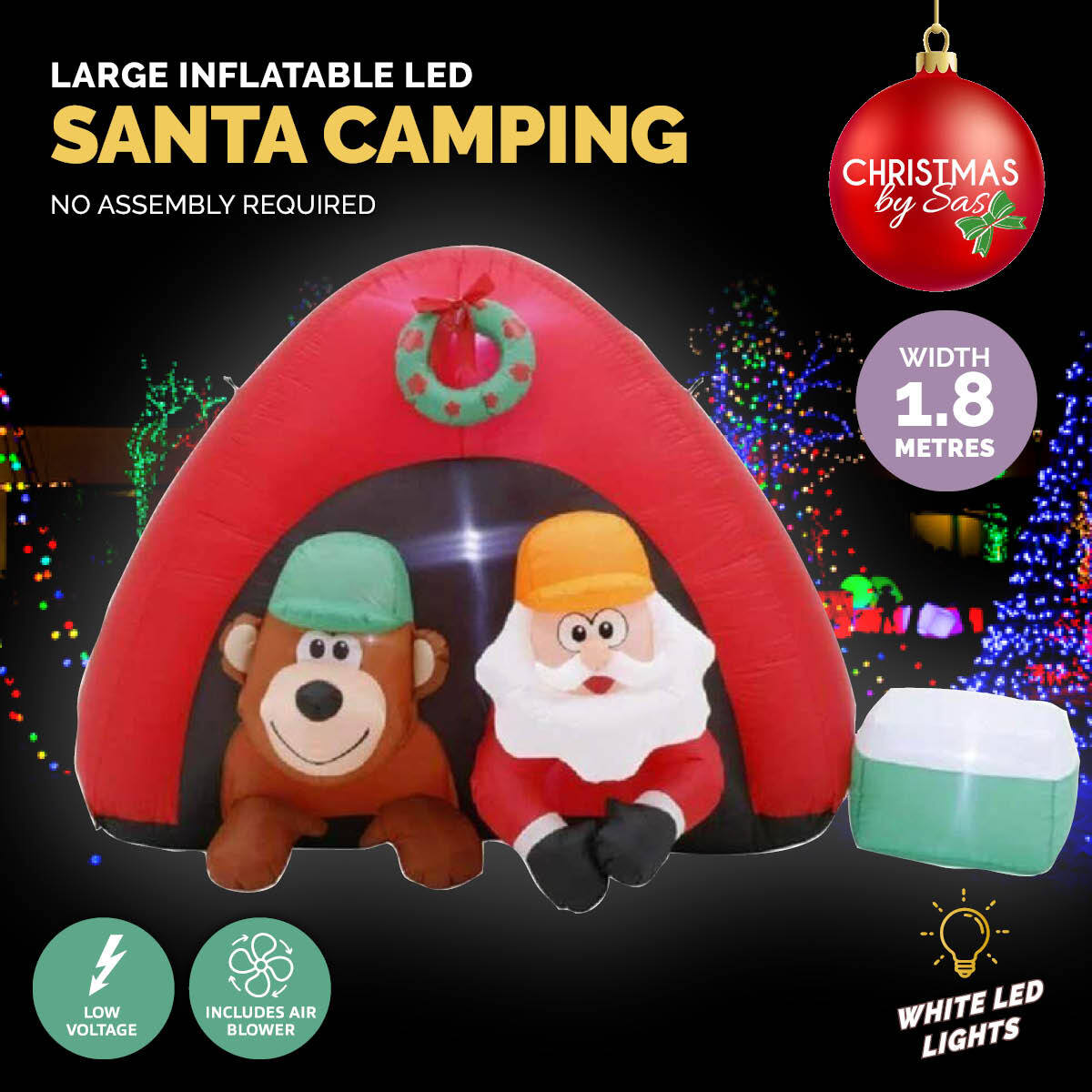 Christmas By Sas 1.8m Santa & Bear Camping Built-In Blower LED Lighting ShopFrenzy