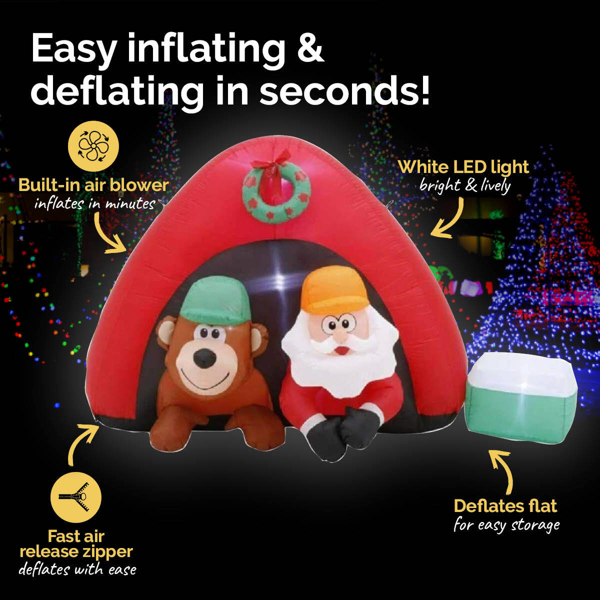 Christmas By Sas 1.8m Santa & Bear Camping Built-In Blower LED Lighting ShopFrenzy