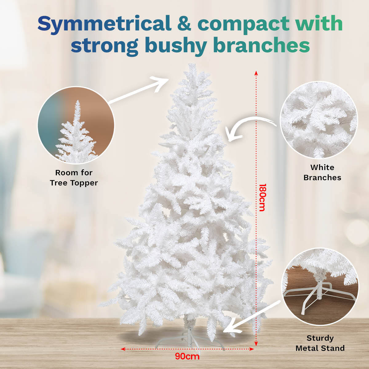 Christmas By Sas 1.8m White Pine Tree Full Figured Easy Assembly 800 Tips ShopFrenzy