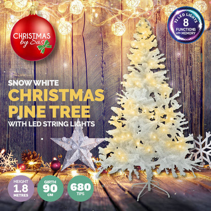 Christmas By Sas 1.8m x 90cm White Pine Tree 72 Warm White LED String Lights ShopFrenzy