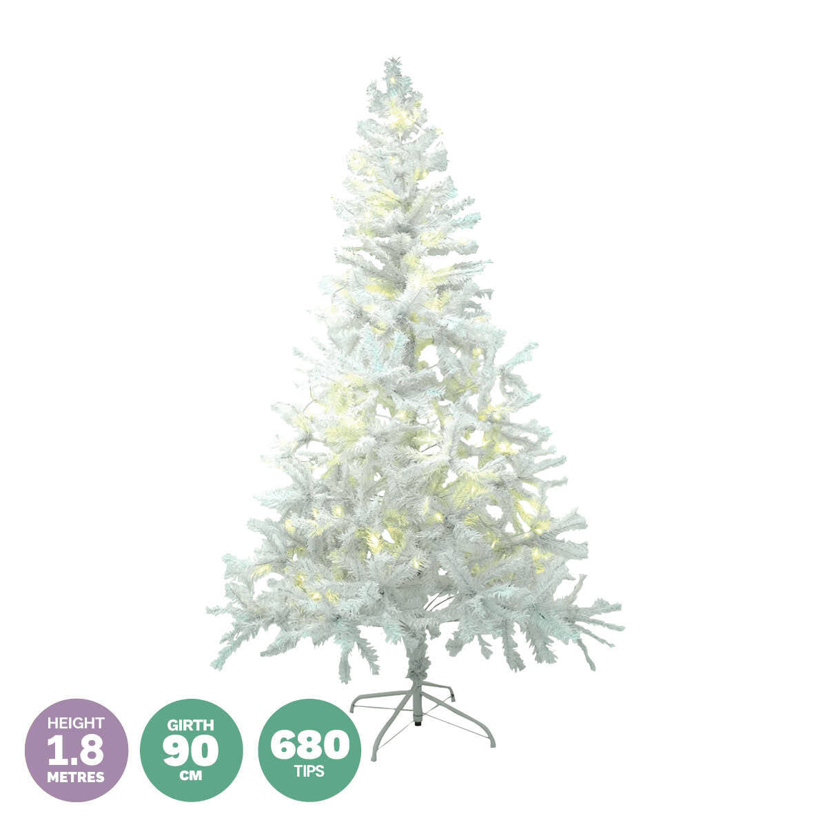 Christmas By Sas 1.8m x 90cm White Pine Tree 72 Warm White LED String Lights ShopFrenzy