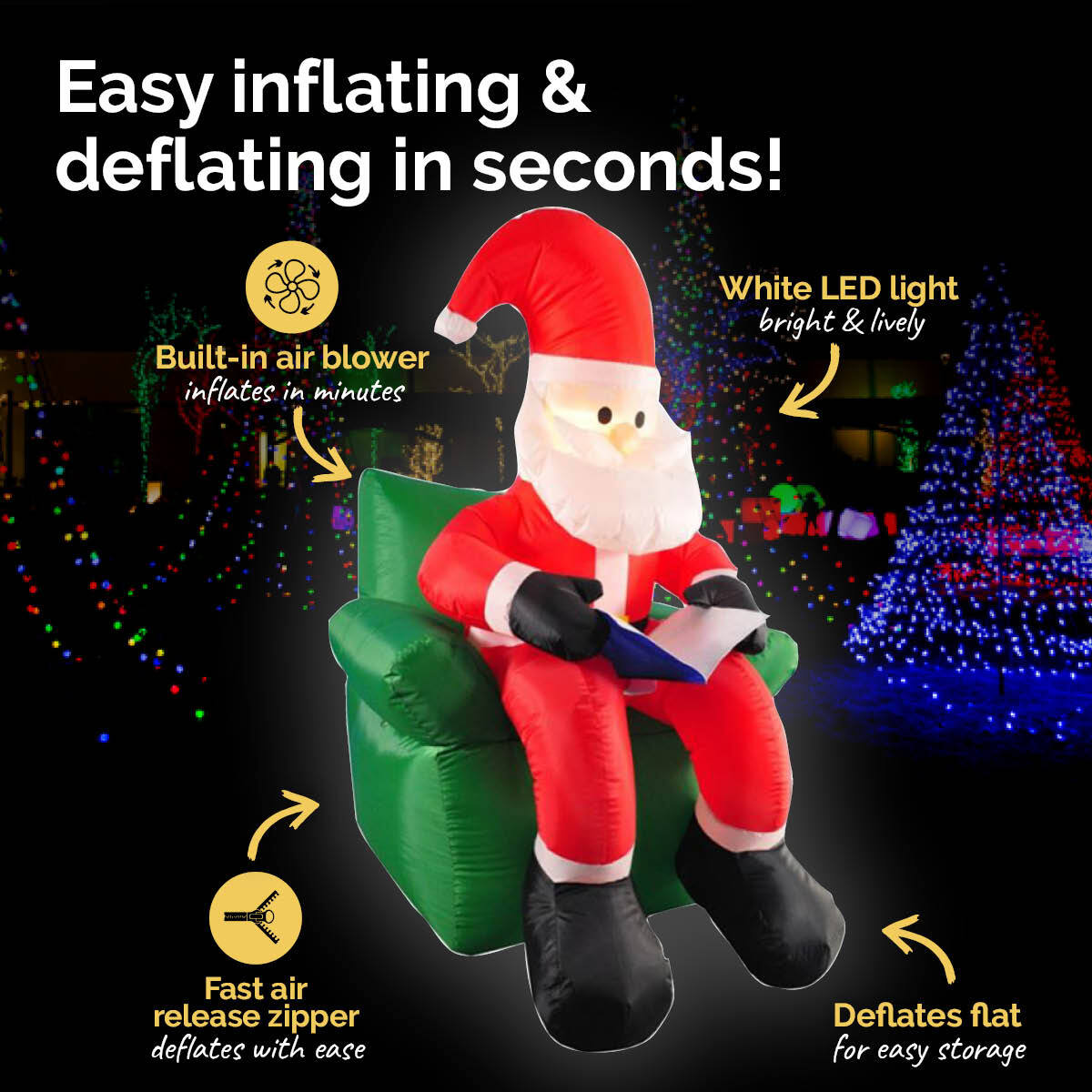 Christmas By Sas 1.9m Santa & His Reading Chair Self Inflating LED Lighting ShopFrenzy