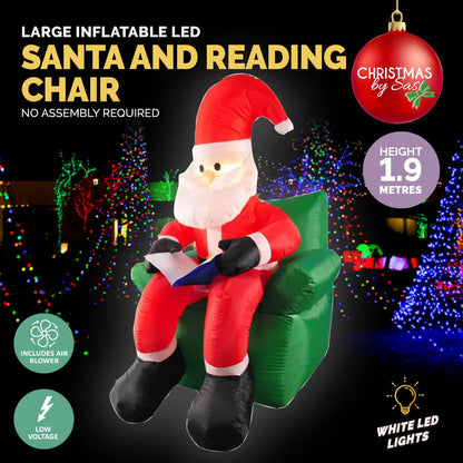 Christmas By Sas 1.9m Santa & His Reading Chair Self Inflating LED Lighting ShopFrenzy