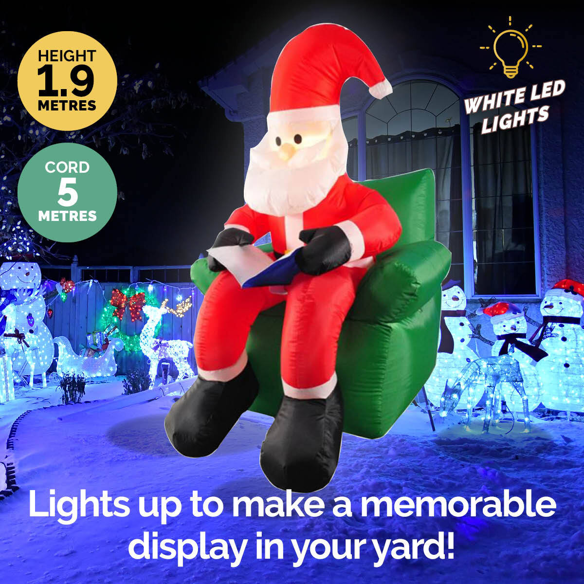 Christmas By Sas 1.9m Santa & His Reading Chair Self Inflating LED Lighting ShopFrenzy