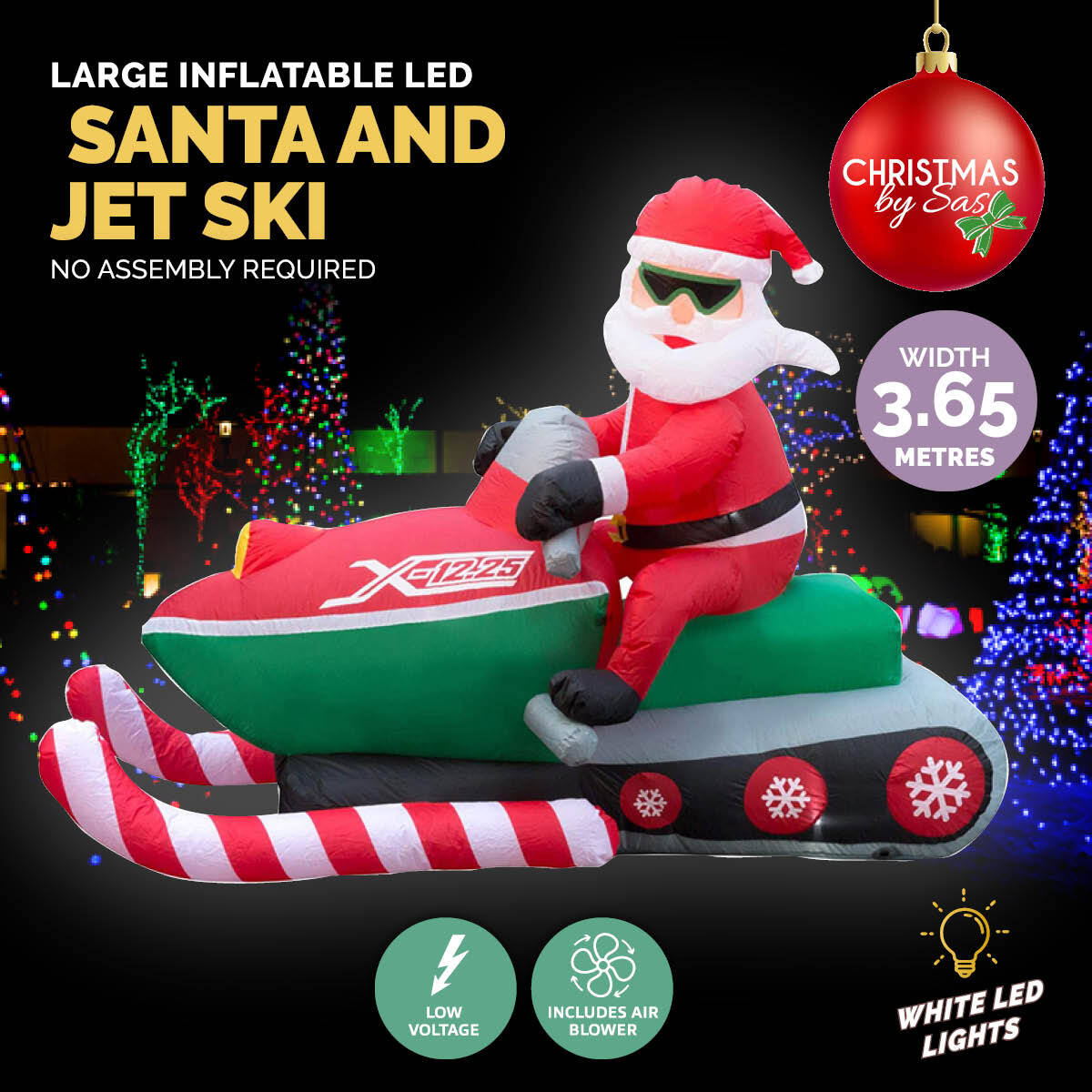 Christmas By Sas 3.65m Santa & Jet Ski Built-In Blower Bright LED Lighting ShopFrenzy