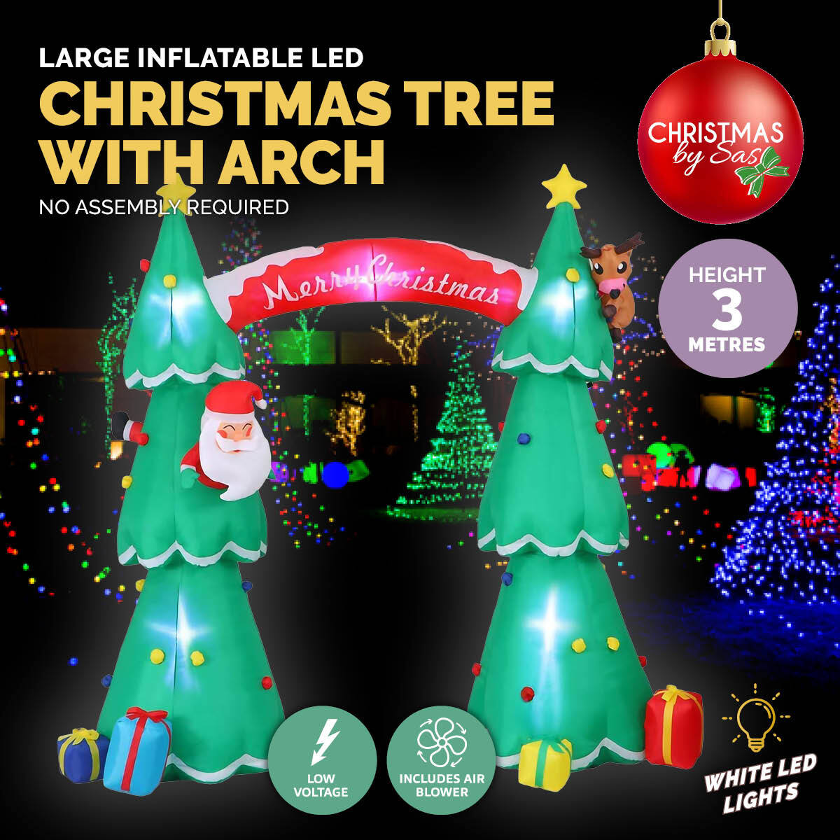 Christmas By Sas 3m x 2.4m Christmas Tree Arch Self Inflating LED Lights ShopFrenzy