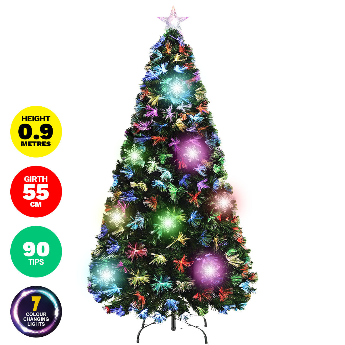 Christmas By Sas 90cm Fibre Optic/LED Christmas Tree 90 Tips Multicolour Star & Ornaments ShopFrenzy