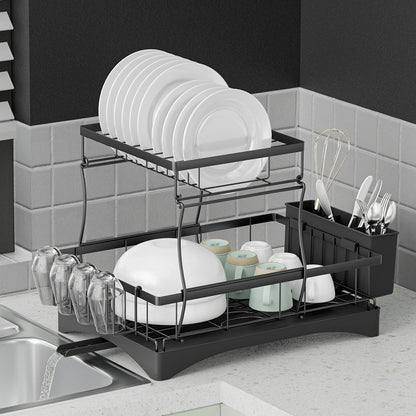 Cefito Dish Rack Expandable Drying Drainer Cutlery Holder Tray Kitchen 2 Tiers