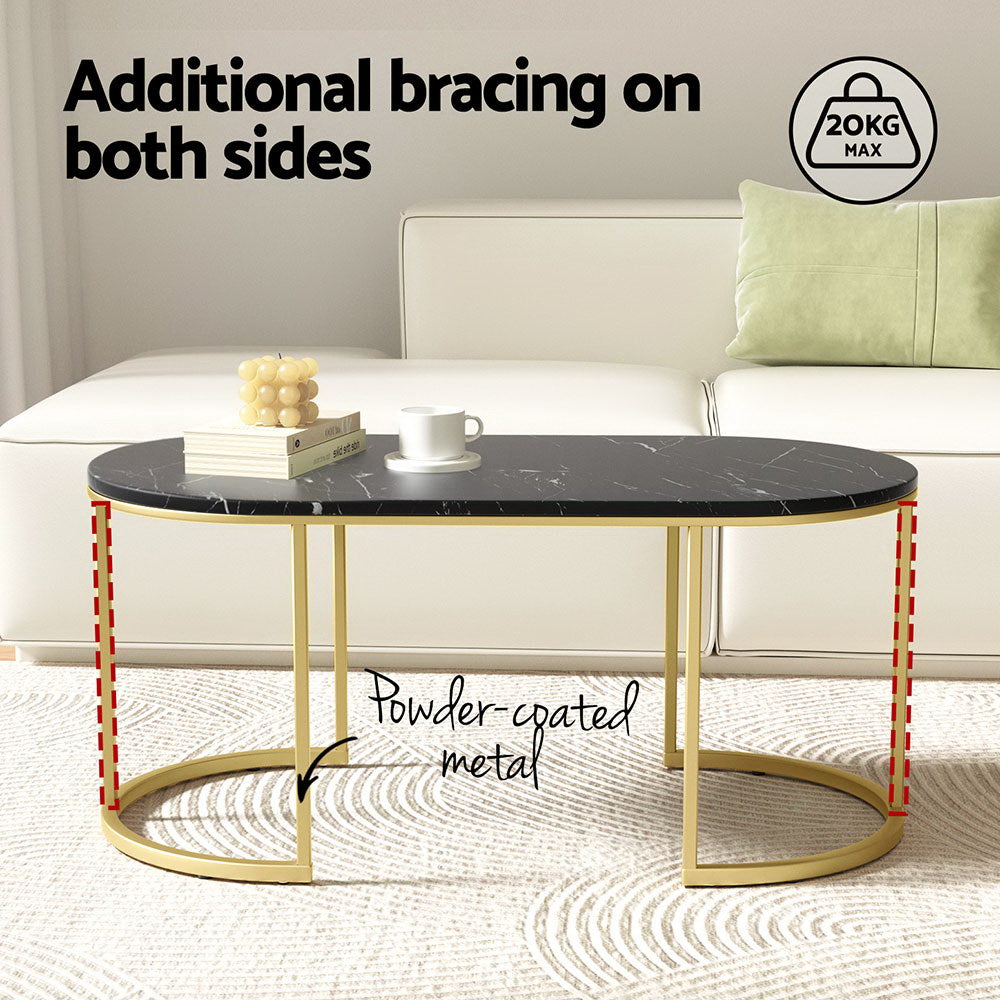 Artiss Coffee Table Marble Effect Black