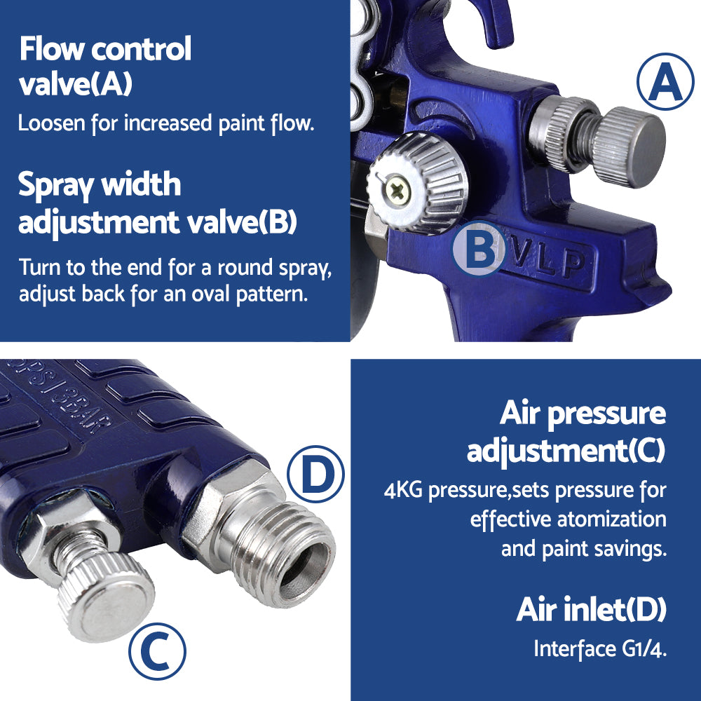 Giantz 2PC HVLP Air Spray Gun Gravity Feed Cup Nozzles Included