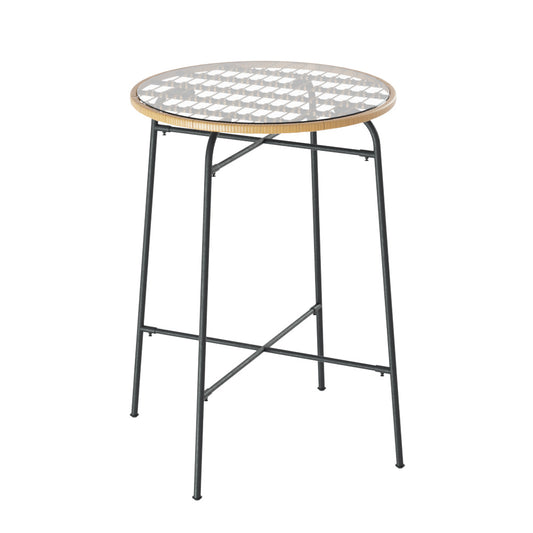 Gardeon Outdoor Bar Table Wicker Dining Bistro Patio Balcony Glass Table Steel