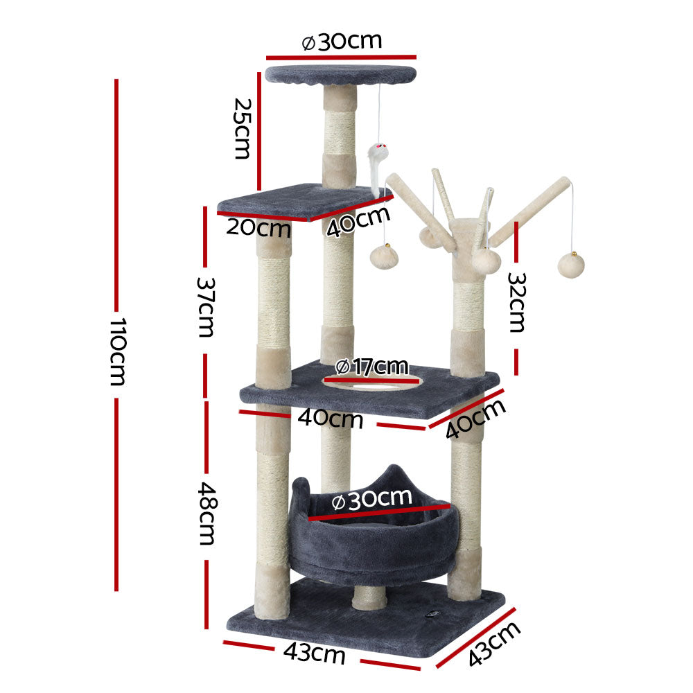 i.Pet Cat Tree 110cm Tower Scratching Post Scratcher Wood Condo House Bed Toys