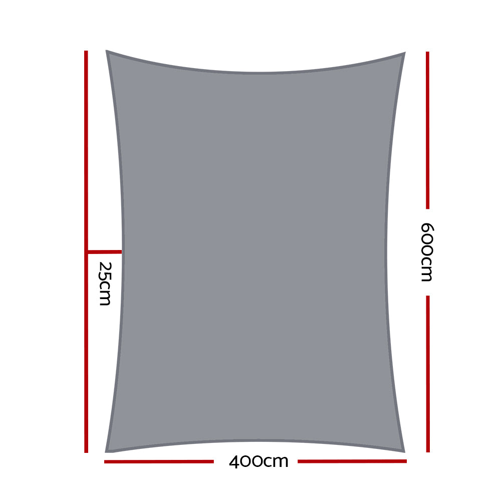 Instahut Shade Sail 4x6m Rectangle 280GSM 98% Grey Shade Cloth