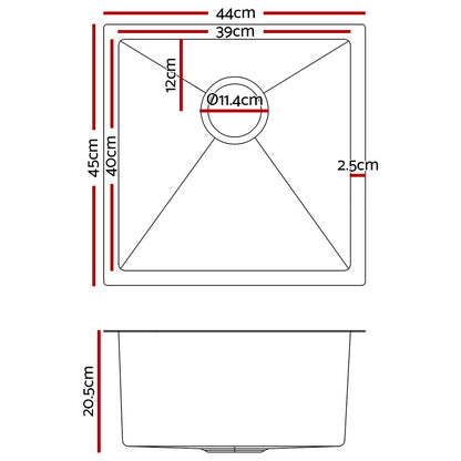 Cefito Handmade Kitchen Sink Stainless steel Sink 44cm x 45cm