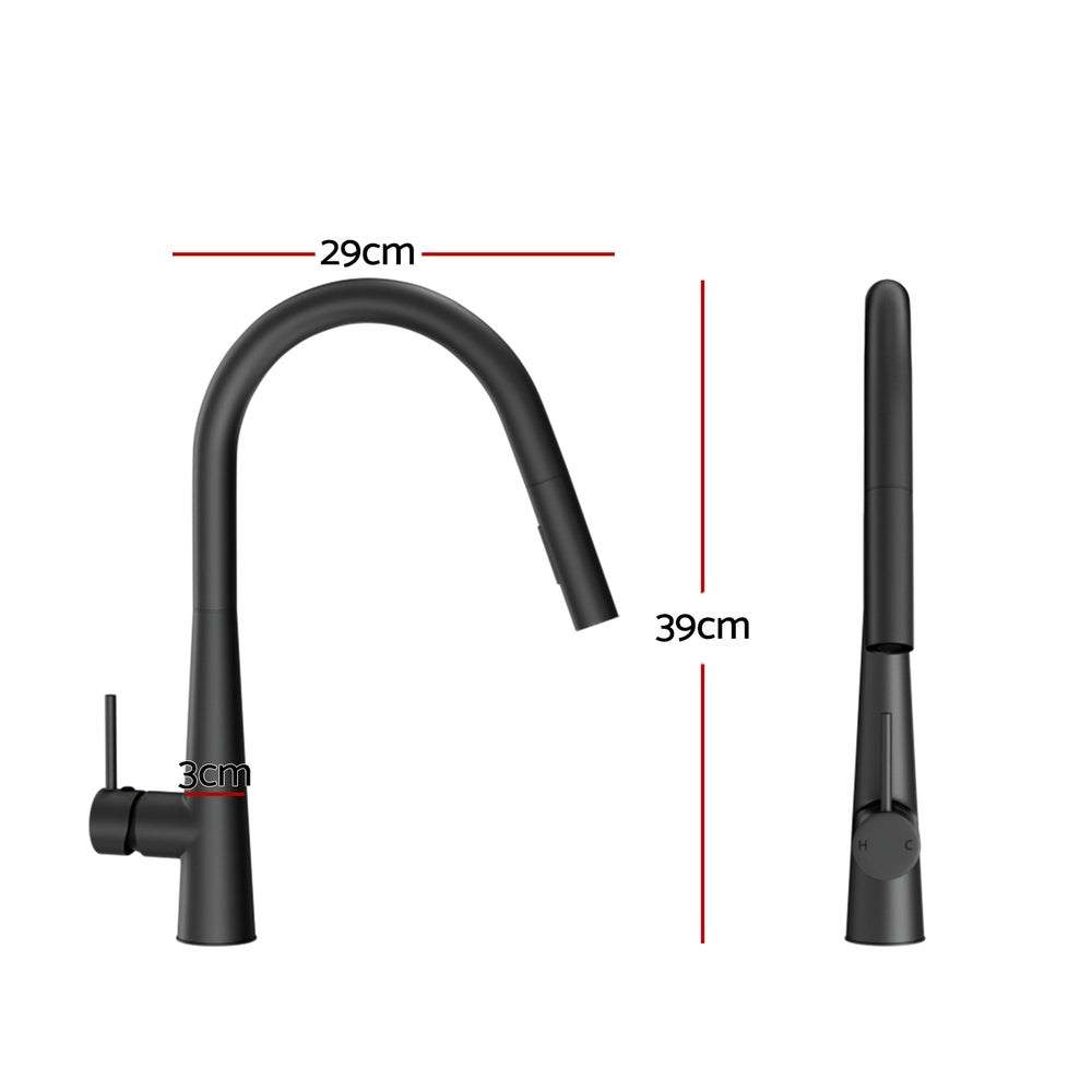 Kitchen Mixer Tap Pull Out Round 2 Mode Sink Basin Faucet Swivel WELS Black