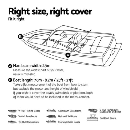 Seamanship Boat Cover 25-27ft Trailerable Jumbo Marine 600D Heavy Duty Black