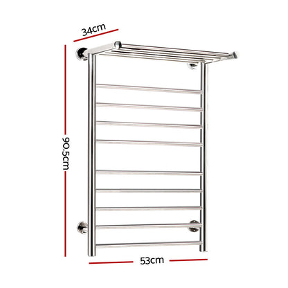 Devanti Electric Heated Towel Rail Rack 14 Bars Wall Mounted Clothes Dry Warmer